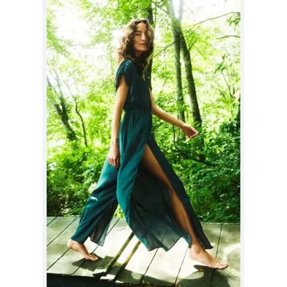 Blue Buttercup Green WideLeg Jumpsuit Whimsy Luxury Lightweight Flowy L Elegant - Picture 1 of 11